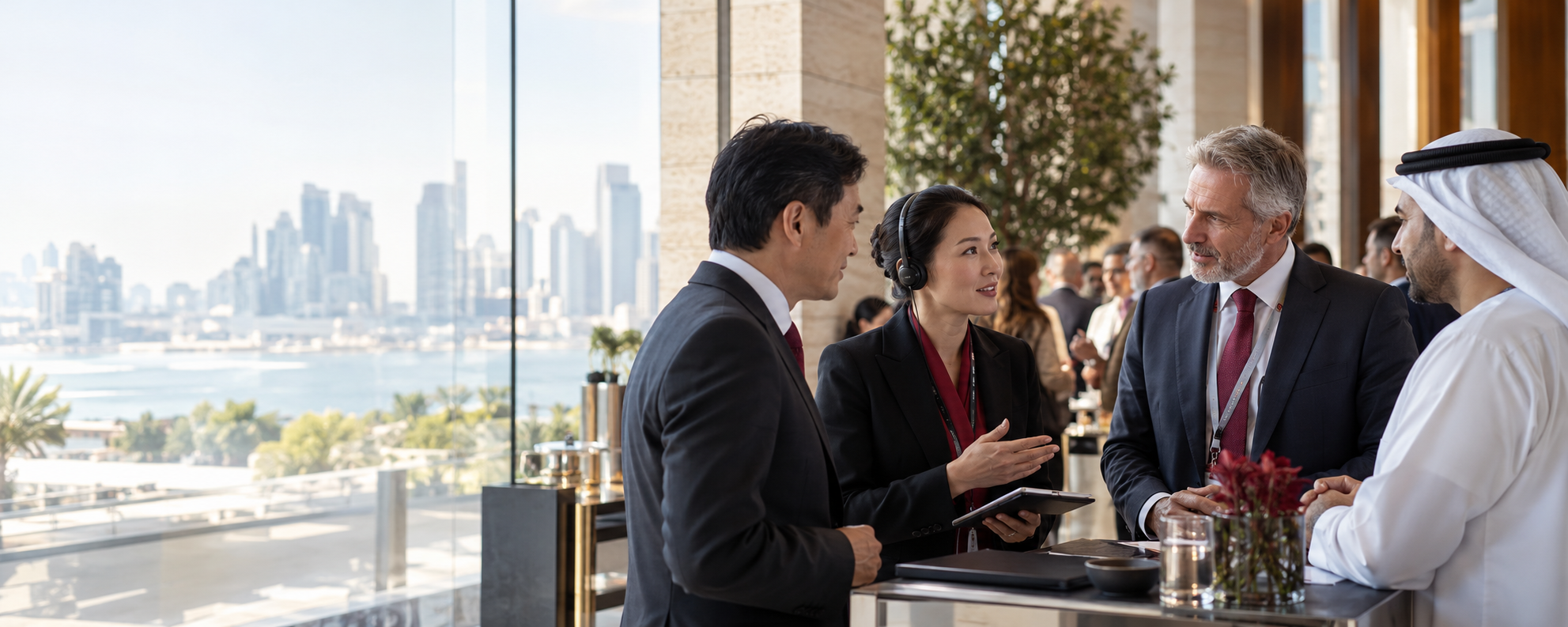 An interpreter facilitating a discussion between international business leaders